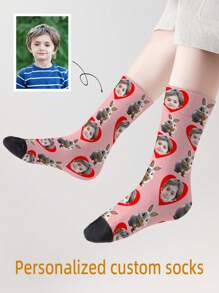 1 Pair Customized Face Design Mid-Calf Socks For Girls And Boys, Personalized Teenage Crew Socks With Unique Photos, Suitable For Daily Wear, Holidays, Birthdays, Gifts And Other Occasions - Multicolor - View 3