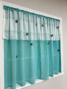 1pc Blue Voile Curtain, French Romantic Lace Ruffled Curtain Panel For Kitchen, Bathroom, Cafe, Farmhouse Style, Sheer Linen Material, Washer, Rod Pocket Design, Princess-Like - Multicolor - View 6