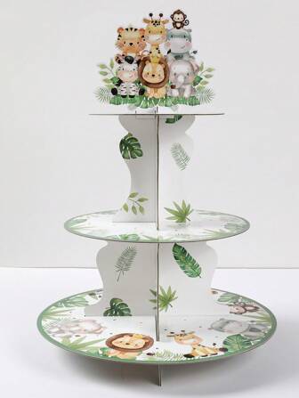1set Jungle Animal Style Cake Holder Stand, Multi-Layered Paper Cake Tray & Cake Rim, Food Tray, Jungle Decor Wild One Decoration Party Decorations, Babe Shower Decor Gender Reveal Decor, Jungle Theme Birthday Decor, Birthday Gifts Party Favor Holiday Event Party Cake Decoration Supplies Home Decor Room Decor Table Decor Cake Display Stand, Kitchen Decor Bakery Cooking Decorations, Cake Stand, Kitchen DIY Cake Cooking Decorations
