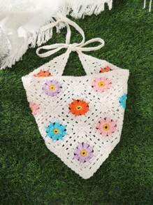 1 chiếc phụ kiện tóc phong cách Boho, khăn bandana tam giác đan hoa nhiều màu, khăn quấn đầu nữ, khăn trùm đầu đi du lịch mùa hè, băng đô tóc - Nhiều màu - Xem 3