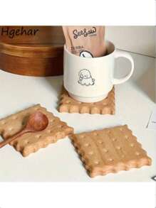 1 件木质饼干形杯垫 - 实木隔热垫，适用于咖啡杯、茶杯、马克杯 - 天然木色饮料杯垫 - 厨房餐桌装饰和杯架必备品