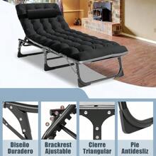 Cama Plegable Portátil Individual para Acampar Camping Exteriores, Catres Plegables para Dormir Adultos, con Cojines y Almohadas, 4 Posiciones Ajustables, para Interiores/Hogar/Oficina/Playa - 1 - Ver 3