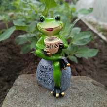 Resin Frog Statue Sitting On Stone, Outdoor Garden, Yard, Preschool Lawn Decor, American-Style Home And Indoor/Outdoor Decorative Sculpture, Gift For Best Friend - Mint Green - View 7