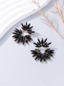 juran 1 par de aretes exagerados con decoración de flores de cristal brillantes con rhinestones - Negro - Ver 2