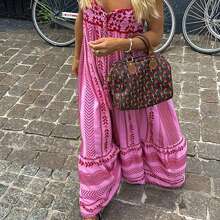 Women Boho Maxi Dress Crochet Patchwork Sleeveless Spaghetti Strap Long Flowy Swing Dress Backless Tassels Maxi Dress ​Beach Sundresses - 粉色 - 查看 6