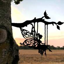 1 Stück einzigartiger Metall-Silhouetten-Fee-Schaukel, charmanter Fee-Anhänger aus Metall, Märchen-Themen Multifunktionale Gartendekoration, Besonderes Geschenk für Freunde und Familie