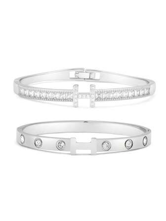 أساور من الفولاذ المقاوم للصدأ على شكل حرف H مرصعة بسترومبيرت مناسبة للارتداء اليومي وهدايا المناسبات