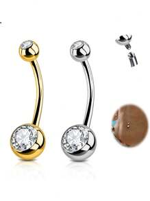 2PCS G23 Titanium Belly Button Rings 14G With Sparkling Cubic Zirconia Internally Threaded Navel Belly Piercing Curved Barbell Jewelry For Men Women Multiple Bar Lengths 6mm 8mm 10mm 12mm 14mm 16mm