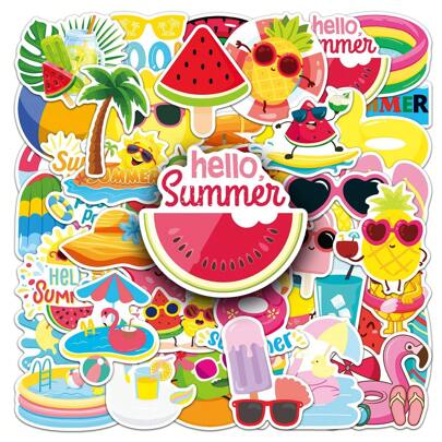 50pcs Summer Stickers, Seasonal Stickers, Cartoon Stickers, Cute Stickers, Beach Stickers, Tropical Stickers, Bulk Stickers, Holiday Decorations, Waterproof Vinyl Stickers Suitable For Water Bottles, Computers, Laptops, Phones, Luggage, Notebooks, Refrigerators