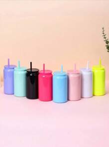1 Stück neue 16oz Edelstahl Vakuumisolierter Becher, bunter Strohhalm Becher, tragbare Wasserflasche für Zuhause, Auto, Outdoor-Gebrauch
