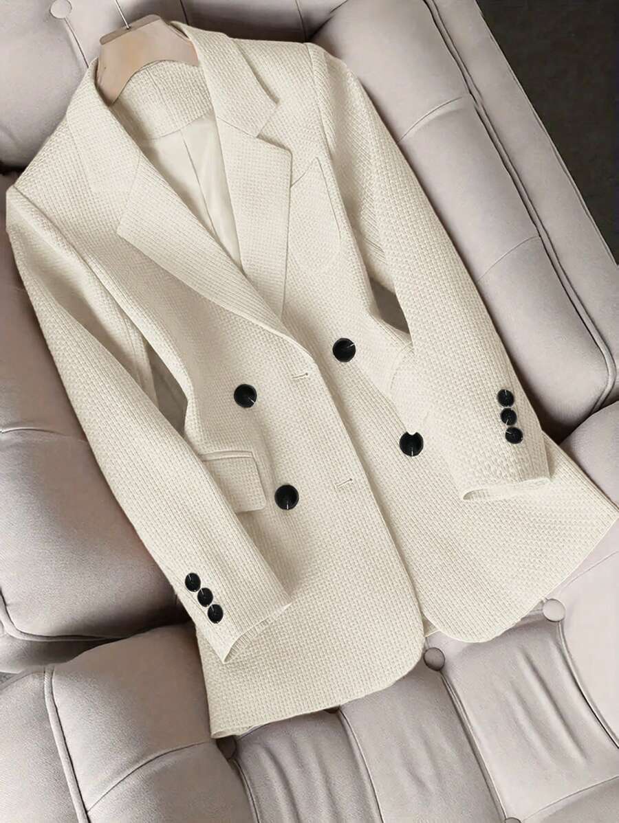 HOMEYEE Women's Notched Collar Long Sleeve Pocket Shirt, Retro Elegant Casual Leisure Business Office OL Plus Size Top Jacket, Spring Autumn Winter - White - View 1