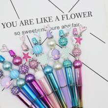 8 قطع/9 قطع قلم مرصع بخرز أزرق وبنفسجي بتدرج اللون بتصميم الحورية، مجموعة تشمل خرز أكريليك ملون بالبريق وقلادات ذيل السمكة، لوازم مكتبية وتعليمية إبداعية، هدية مكافأة