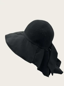 1pc Women's Solid Color Hollow Out Bowknot Sunscreen Versatile Shawl Cap, Suitable For Fashionable Commuting - Bucket Hat - View 3