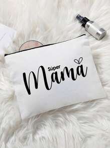 Letter "Mama" Printed Zipper Women'S Cosmetic Bag. The Best Gift For Mom, Bridesmaid Cosmetic Bag, Bridesmaid Gift Bag, Wedding Travel Washing Bag With Zipper, Bridesmaid Bag, Wedding Bride Shower Single Girls Proposal Party Gift,Mother's Day Gifts Makeup Travel Toiletry Organizer Essentials Gifts Storage Zipper Accessories Nail
