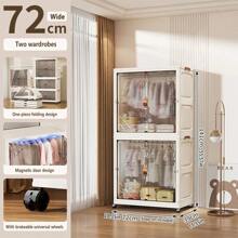 5/4/3/2/1 Layer Foldable Wardrobe, Free Installation Folding Clothes Storage Cabinet, With Wheels, Multiple Layers, Double Door, Magnetic Closure - Transparent - View 28