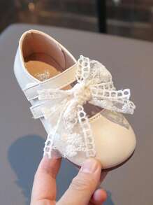 Girls' Fashion Cute Big Bowknot Lace Outdoor Flat Loafers Mary Jane Shoes, Soft & Comfy
