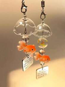 1 pieza Lindo y creativo llavero con cuentas de pez y estrella de mar, correa para teléfono móvil, colgante de bolso, adecuado para uso diario y como regalo