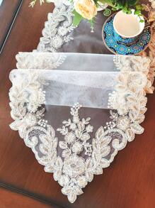 1pc 100% Polyester Mesh Fabric Table Runner, Delicate 3D Embroidery, Lace Trim, Luxurious Vintage Style, Can Be Used As Kitchen/Dining Table Runner, Placemat, Tablecloth, Picnic Mat, Gift, Home/Party/Wedding/Outdoor Decor, Available In Multiple Sizes - Multicolor - View 1