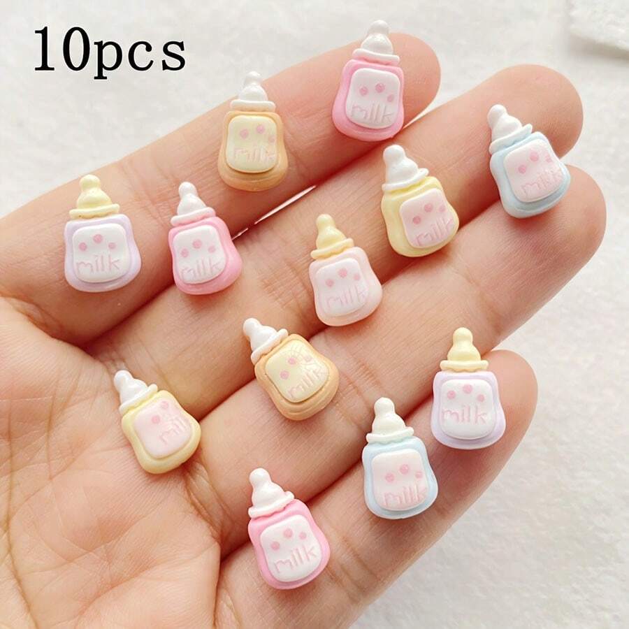 10/30/50 sztuk Miniaturowe dekoracje na butelki mleka, kolorowe żywiczne płaskie dno kryształowe małe figurki, motywy kreskówkowego jedzenia, odpowiednie do scrapbookingu, zdobienia paznokci, tworzenia biżuterii i rzemiosła świątecznego - losowa mieszanka - Wielokolorowe - Zobacz 1