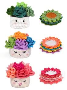 1 Set Incomplete Coaster Crochet Material Kit, Handmade Yarn Ball, Potted Coaster Tabletop Decor, DIY Crochet Kit With Basic Accessories And Video Tutorial - Multicolor - View 8