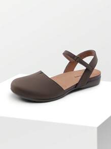 Women's Arch Support Sandals Closed Toe Comfort Cork Footbed Flat Sandals Wide Round Toe Summer Work Walking Vacation Shoes - Coffee Brown - View 1