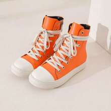 Women's High Lace Up Comfortable Platform Walking Shoes Canvas Shoes With Zipper - Orange - View 1