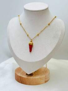 1pc Minimalist Chili Pepper Necklace, Stainless Steel Material With Vacuum Plating, Long-Lasting Color
