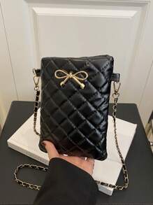 Mini Fashion Solid Color Quilted Small Bag With Diamond Grid Bow Hardware Decoration Chain Crossbody Bag, Suitable For Shopping, Wallet, Shopping, Young Women, College Students, Newcomers, And White Collars. They Are Very Suitable For Offices, Universities, Work, Business, Commuting, Outdoor Activities, Travel, And Outings
