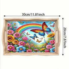 DIY Diamond Painting Kit With Tray, Luxury Rainbow Butterfly Design - Asymmetrical Acrylic Diamonds, Cartoon Theme Wooden Craft Tray Suitable For Family Gatherings, Breakfast Decor, Coffee, Tea, Storage, Party Supplies, Home Decor