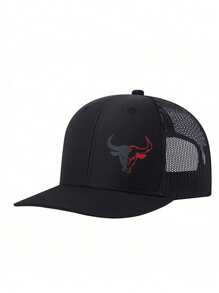 1pc Men Adjustable Breathable Baseball Hat With Patchwork Bull Print, Suitable For Outdoor Sports, Cycling, Fishing, Sun Protection