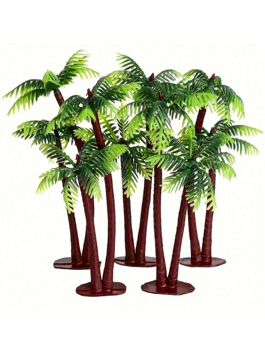 Set de 5 árboles de palma de coco en miniatura de simulación, accesorios decorativos de modelo de árbol de palmera de coco para paisaje de playa - Multicolor - Ver 1