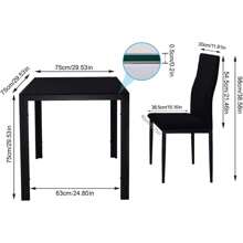 Glass Table And Chairs Set 2, 75cm Square Table With 2 Faux Leather High Back Chairs Modern Dining Room Sets For Home Kitchen Office - Black - View 7