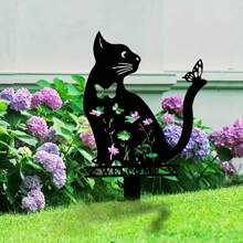 1pc, Whimsical Iron Metal Cat Silhouette Garden Decoration - Cute Ground Plug Animal Ornament For Outdoor Lawn, Courtyard, And Art Decoration