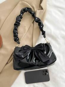 Modieuze geplooide wolkentas, handtas met magnetische gespsluiting, grote capaciteit strikversiering crossbodytas, glitter PU-materiaal kleine tas geschikt voor verschillende dagelijkse toepassingen