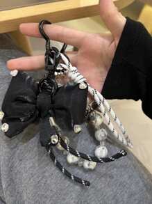 Yogodlns Original Exquisite Bag Pendant High-Grade Hand-Woven Rope Bow Beaded Rope Keychain Ins Mix Match Bag Pendant Maillard Style Designed Key Chain Charm Creative Long Tassel Keychain Luxury Pendant Keychain - Black - View 5