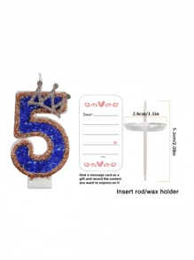 0-9 Number Decorative Candles, Blue Rhinestone Crown Decorative Candles, Birthday Cake Decorations, Party Candles, Atmosphere Party Supplies, Romantic Party Supplies, Birthday Candles, Valentine's Day, Solo Party, Graduation Party, Mother's Day, Father's Day, Easter, Football Party, Adult Gifts, Birthday Party, Etc. Cake Decorations, Baking Decorations, Creative Numeric Birthday Candles, Cake Birthday Decorative Candles, Valentine's Day Decor, Handmade DIY Gifts. A Handwritten Greeting Card As A Gift Is Included. - Multicolor - View 7