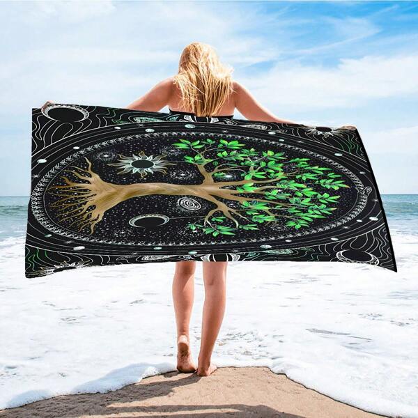 1pc Tree Of Life Pattern Super Soft Microfiber Quick Dry Beach Towel