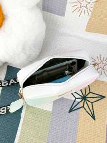 1 件女士彩色绗缝 V 形压花迷你方形斜挎包，时尚百搭单肩包/邮差包，带金色五金装饰 - 彩色 - 查看 5