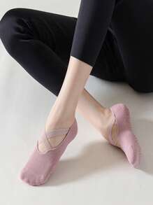 1/2/3/5 双女式踝袜、防滑硅胶底抓地袜、交叉绑带室内瑜伽袜、舞蹈健身袜 - 彩色 - 查看 9