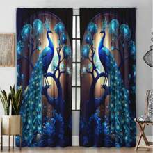 2 Stücke Vorhangbinder mit Pfauenmuster, geeignet für alle Jahreszeiten, moderne digital bedruckte Vorhänge, Polyestersamt Stoff, halbtransparent, künstlerisches Blattmuster, ausbleichfest, vertikale Webung, maschinenwaschbar, geeignet für Wohnzimmer- und Schlafzimmer-Dekoration