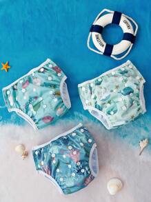 Set de 3 pañales de natación para bebés de secado rápido con malla interior lavable, pantalones de pañal de natación de verano
