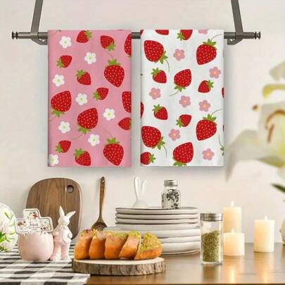 El set de 1/1/2 toallas de primavera está diseñado con un delicioso patrón de fresa y está tejido con 100% fibra de poliéster. Mide 16 * 24 pulgadas/40 * 60 centímetros y es un salvamanteles de poliéster lavable a máquina que es resistente al calor, resistente a las manchas, impermeable y fácil de limpiar. Se utiliza para limpiar la mesa y los tazones y se puede usar como regalo, artículo del hogar, suministros de cocina y decoración interior de primavera.