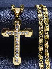 Christian Cross Pendant Necklace Gold Color Stainless Steel Catholic Men Chain - Necklace - View 9