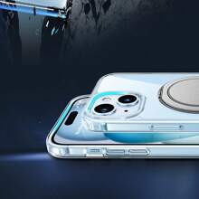 1pc Transparent Minimalist Fashion 360° Magnetic Rotating Ring Holder Phone Case, PC+TPU Soft Edge Shockproof Full Coverage Protective Phone Cover, Smooth Rotating Ring Holder, Suitable For Phone Watching, Office, Photography, Wireless Charging, Car Mount, Compatible With IPhone 15/15Pro/15Pro Max/16/16Pro/16Pro Max/17/17Pro/17Air/17Pro Max, Unisex Gift - Clear - View 8