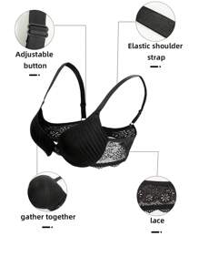 Sujetador con aros Push Up sexy para mujer, sujetador de encaje de unicolor, top corto, sujetador con recogido, brasier, lencería, ropa interior femenina sin espalda