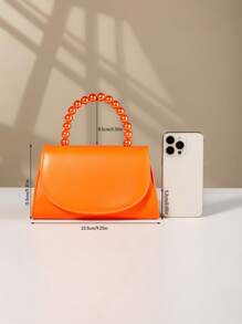 REMANLAND Luxurious And Charming Solid Color Pearl Handle Party Clutch Bag, Gorgeous And Exquisite Flap Ladies Evening Bag, Shoulder Crossbody Bag With Detachable Metal Chain, Stylish Women's Business Bag With Hidden Card Pocket Inside, Perfect Wallet For Party Girls, Brides, College Students, Perfect For Parties, Proms, Banquets, Get-Togethers, Weddings,Best Gift. - Orange - View 5