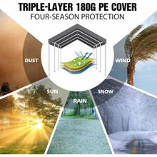 10x20ft Carport Canopy Replacement Cover Waterproof UV Protected With Ball Bungee Cords For Car (Frame Not Included) - Dark Grey - View 6