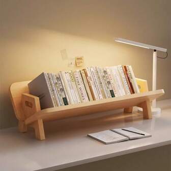 Bamboo And Wood Material Bookshelf, Book Storage Rack, Minimalist Style Bamboo And Wood Desktop Book Stand, Student Desk Organizer Rack, Multi-Functional Desktop Storage Shelf, Minimalist Desktop Book Organizer, Desktop Book Arrangement Rack Back To School