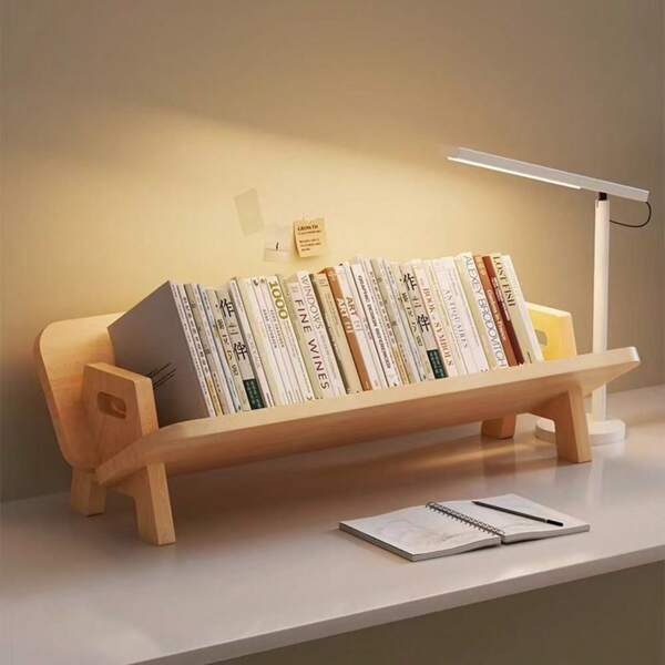 Bamboo And Wood Material Bookshelf, Book Storage Rack, Minimalist Style Bamboo And Wood Desktop Book Stand, Student Desk Organizer Rack, Multi-Functional Desktop Storage Shelf, Minimalist Desktop Book Organizer, Desktop Book Arrangement Rack Back To School