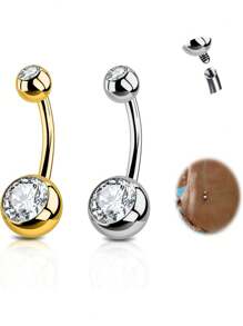 2PCS G23 Titanium Belly Button Rings 14G With Sparkling Cubic Zirconia Internally Threaded Navel Belly Piercing Curved Barbell Jewelry For Men Women Multiple Bar Lengths 6mm 8mm 10mm 12mm 14mm 16mm
